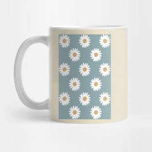 retro slate blue gray camel daisy pattern Mug